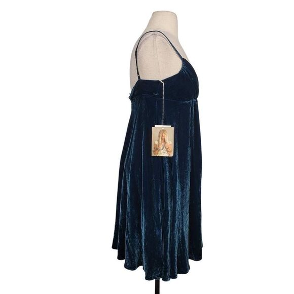 NWT Vtg Y2K Betsey Johnson Velvet Babydoll Dress Sz 0 Teal Blue Silk‎ Blend - Picture 4 of 7